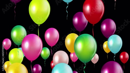 Colorful Flying Balloons 3D 4k with Alpha Channel and Green Screen.