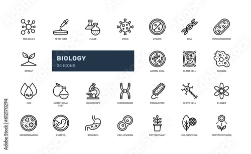 biology science laboratory education school learning detailed outline line icon set