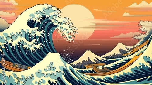 The Great Wave off Kanagawa ukio-e abstract nature background