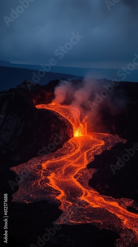 The volcanos otherworldly beauty and dangerburning fire in the mountains
