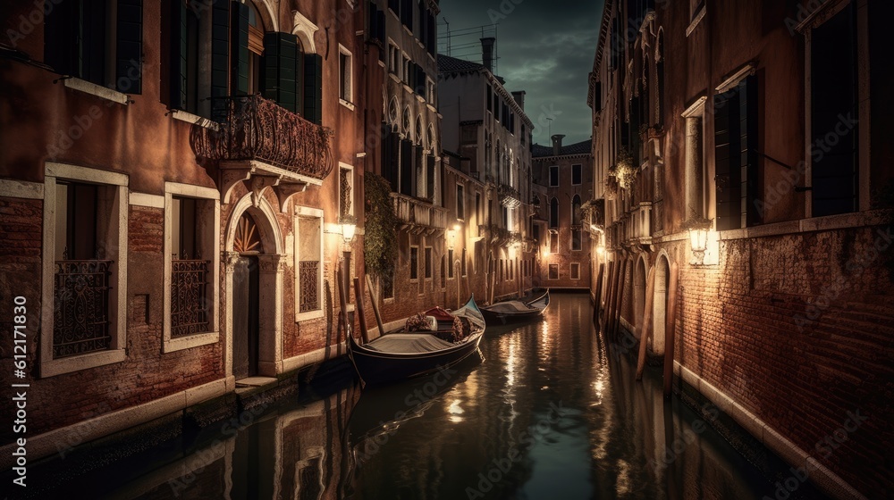 city canal at night venice italy
