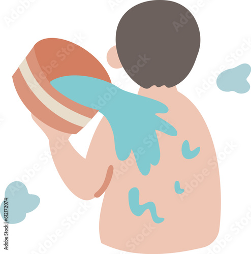 かけ湯をする男性