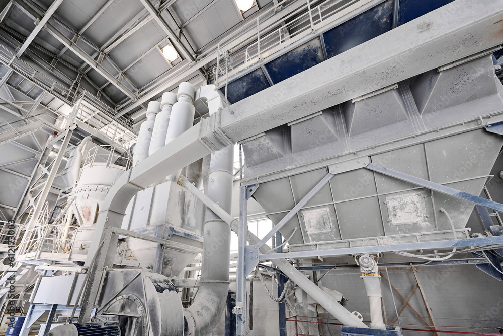 Blocks of bag filters and air cyclones at industrial plant