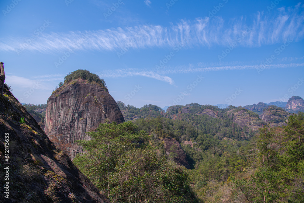 Panorama of the strage shapes of Wu Yi Shan mountains, Dangxia landform, Fujian, China