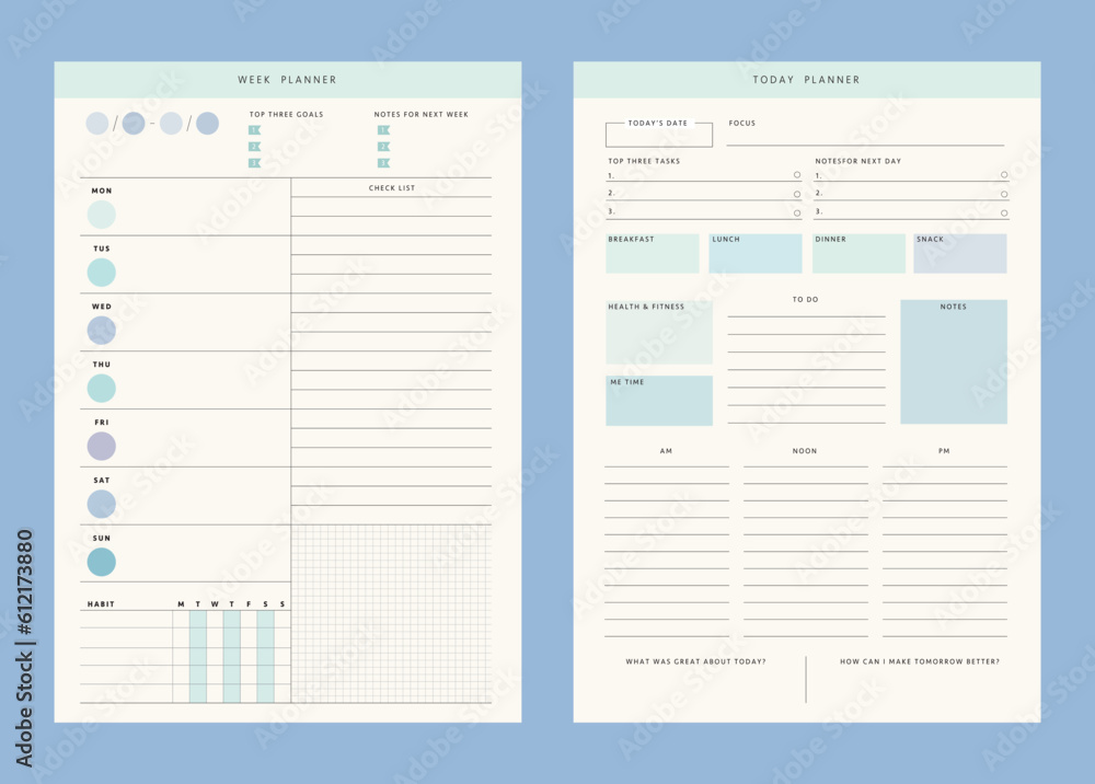 (Ocean) set 2 of Weekly Planner. Business organizer page. Paper sheet. Realistic vector illustration. (Ocean) set 2 of Weekly Planner. Business organizer page. Paper sheet. Realistic vector illustration.