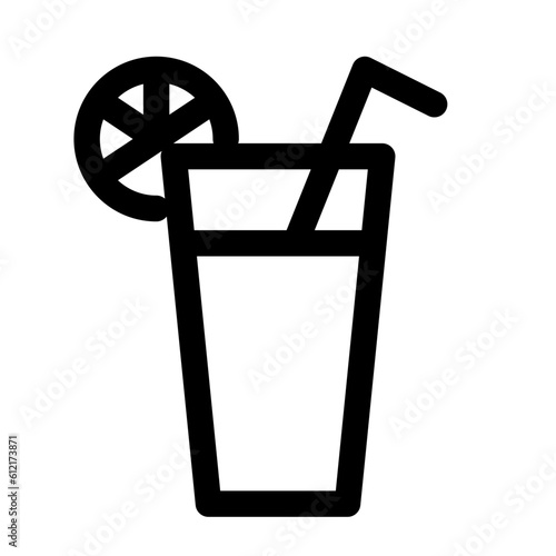 飲み物、ジュース、オレンジジュース、グラスを表すラインスタイルのアイコン