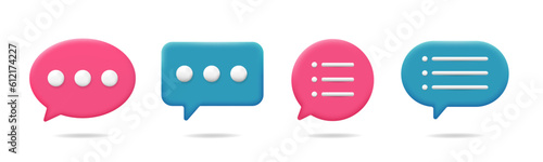Bubble chat 3d, chatting, speak, comment 3d icon. blue pink chat vector.