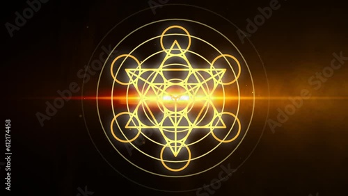 Golden Color Metatron Star Symbol with Radio Waves Background photo