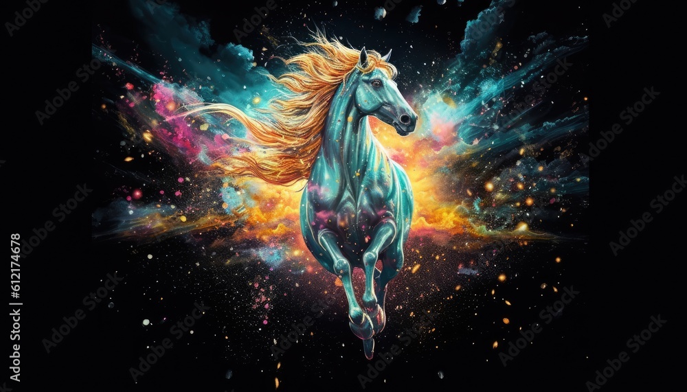 art horse in space . dreamlike background with horse . Hand Drawn Style illustration art horse in space . dreamlike background with horse . Hand Drawn Style illustration