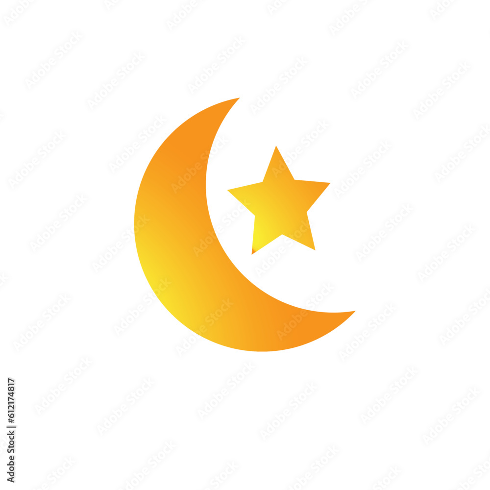Illustration of moon and stars in yellow and orange gradient colors isolated on white background Illustration of moon and stars in yellow and orange gradient colors isolated on white background