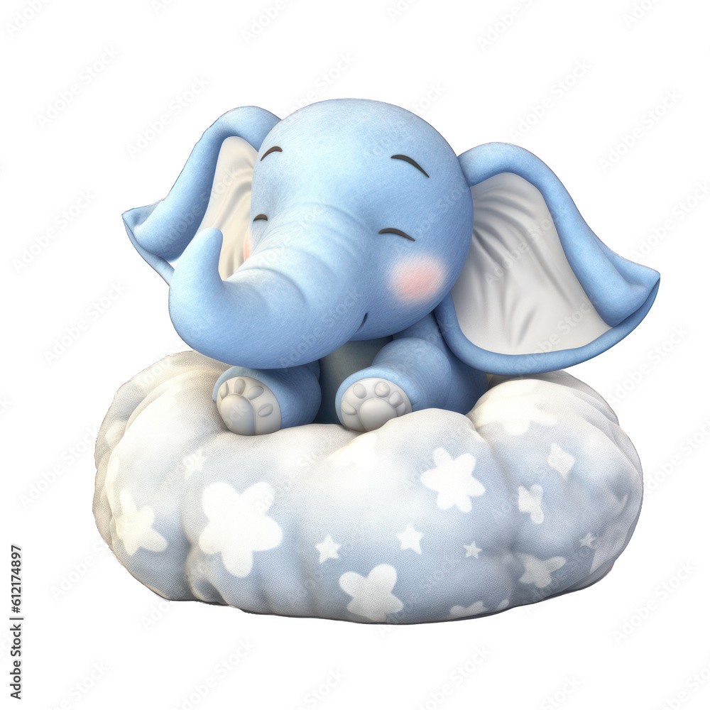 Baby elephant cartoon napping on soft cloud shaped pillow on transparent background. Generative AI Baby elephant cartoon napping on soft cloud shaped pillow on transparent background. Generative AI