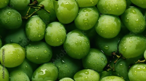 Many fresh green grape background adorned with some droplets of water for food magazine photography generative ai
