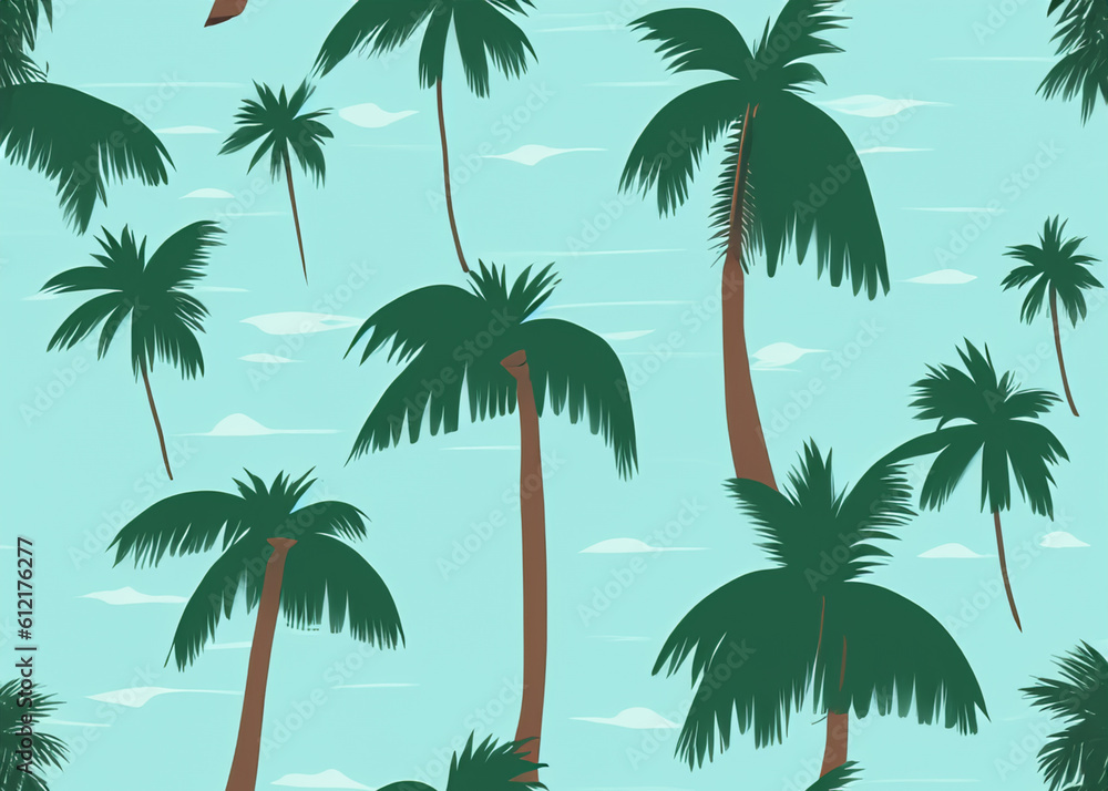 abstract tropical background, wallpaper of palm trees, summer holiday concept created with generative ai technology