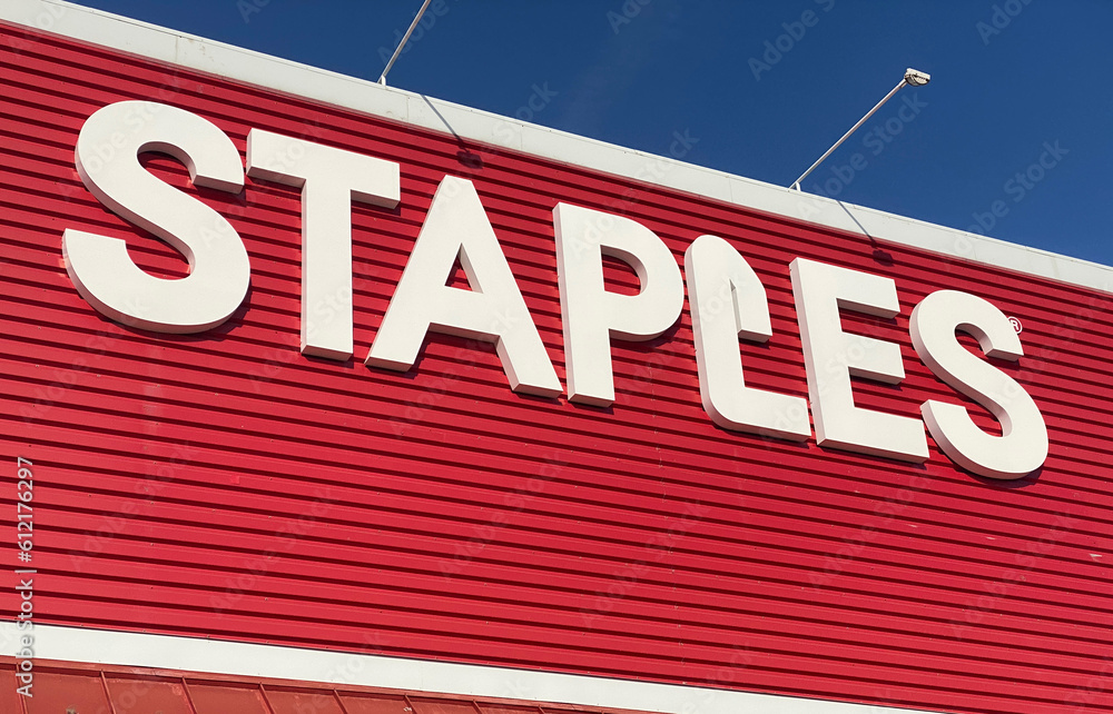 Calgary, Alberta, Canada. Jun 9, 2023. A close up to Staples main