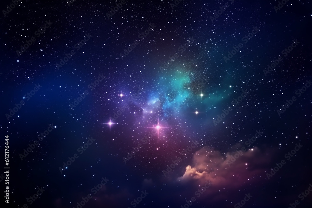 Panorama of Blue Sky in Outer Space with Nebula Stars and Galaxy Background