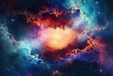 Beautiful Colorful Starry Galaxy Sky with Nebula Clouds Forming a Hole on Outer Space Background