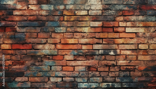 Aged Beauty: Textured Background of Weathered Bricks on an Old Wall, Generative AI