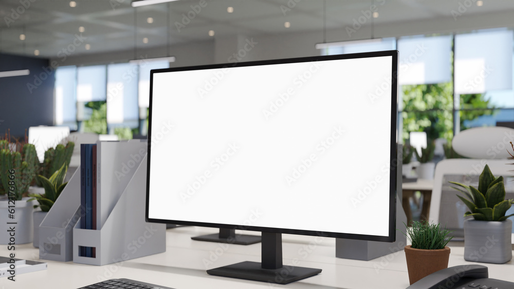 Fototapeta premium desktop website screen mockup in office, 3d rendering
