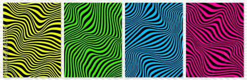 Seamless vector pattern pack wavy trippy psychedelic groovy lines