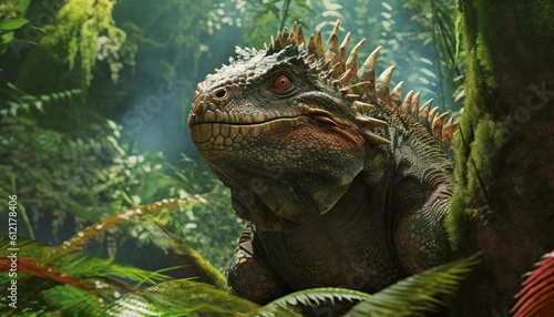 Majestic Forest Dweller: Captivating Iguana Amidst Lush Greenery, Generative AI