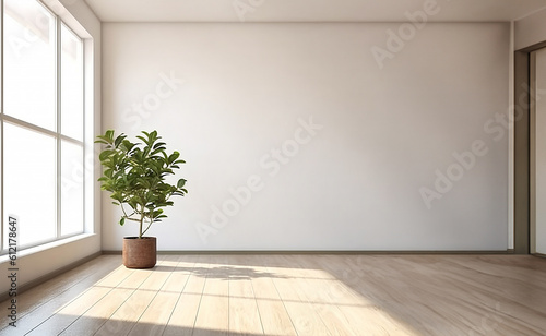 empty room Minimalist style decorated with white concrete walland plant .AI Generated