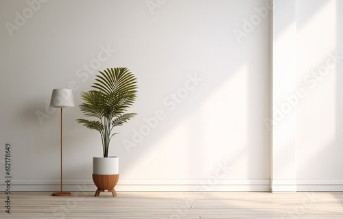 empty room Minimalist style decorated with white concrete walland plant  .AI Generated