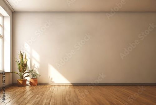 empty room Minimalist style decorated with white concrete walland plant .AI Generated