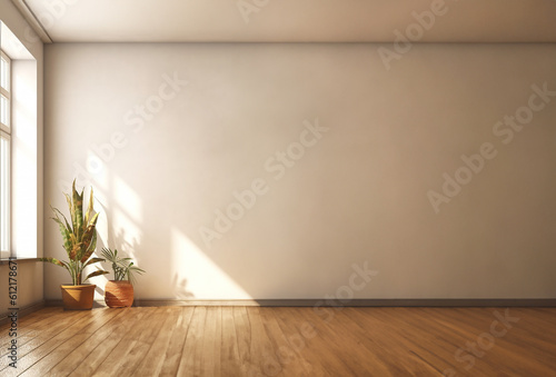 empty room Minimalist style decorated with white concrete walland plant  .AI Generated