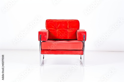 Classic art deco armchair in red velvet with black and nickel legs, clipped on a white backdrop. many furniture types Generative AI