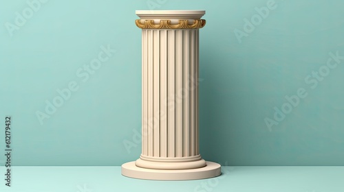 A display stand with a podium in the style of a traditional Greek Doric column. copy space on a light  minimalist background. Illustration used to promote products  services  and museum Generative AI