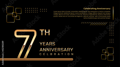 7 year anniversary template design with gold color and double line numbers, vector template