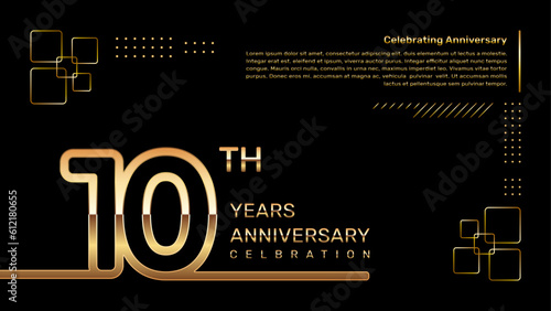 10 year anniversary template design with gold color and double line numbers, vector template