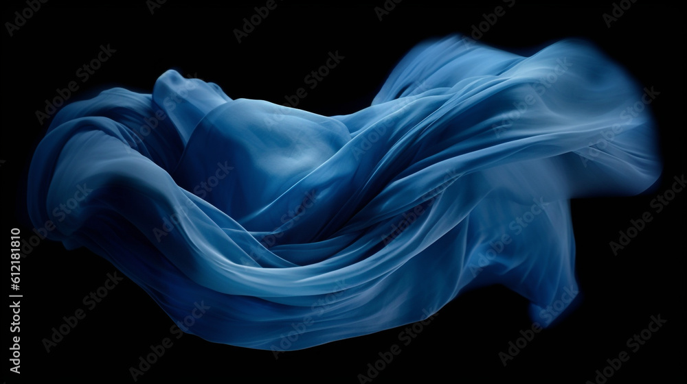Fototapeta premium beauty of a blue fabric floating in weightlessness and freedom, Generative AI 