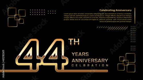 44 year anniversary template design with gold color and double line numbers, vector template