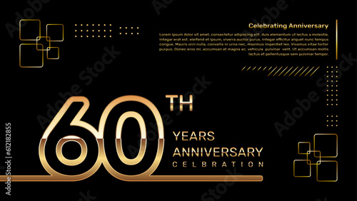 60 year anniversary template design with gold color and double line numbers, vector template