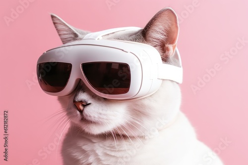 Cat using VR headset, Virtual Reality, Futuristic. generative AI. 
