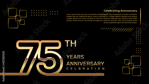 75 year anniversary template design with gold color and double line numbers, vector template