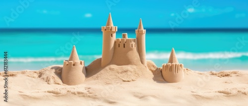 sandcastle on the seaside, with generative ai © Daunhijauxx