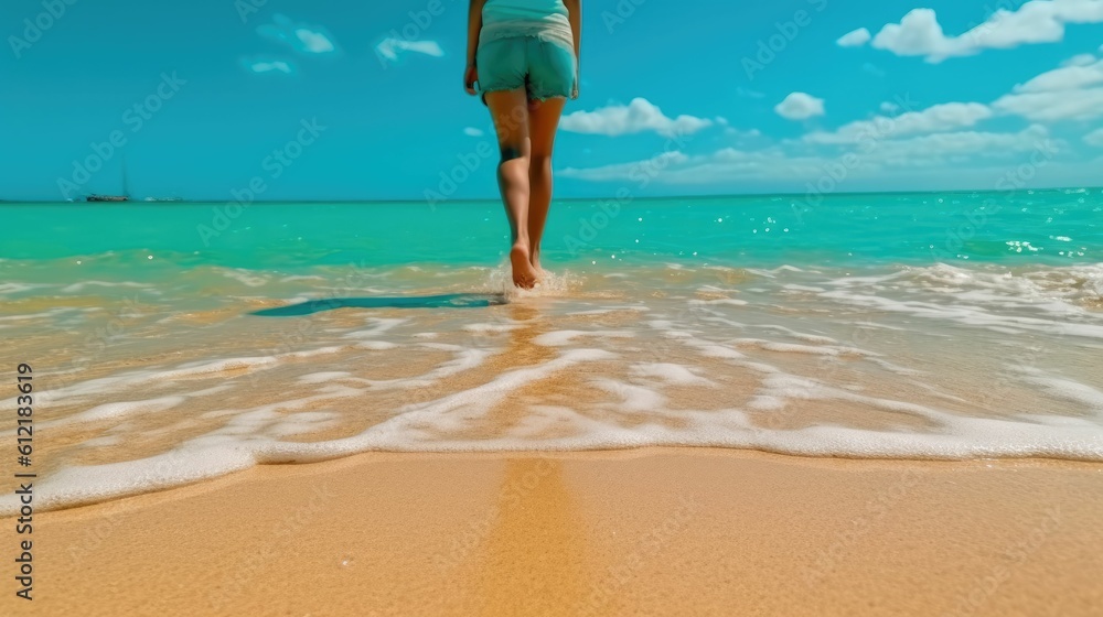 legs and feet in the sand at the beach. with Generative AI