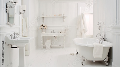 image of a lovely white bathroom Generative AI