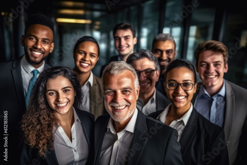 Group of businessmen and businesswomen of various nationalities standing and smiling happily.Generated with AI.