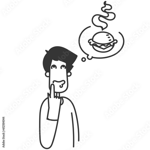 hand drawn doodle Hungry man thinking food illustration vector