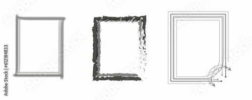 Illustration of different picture frames on white background.