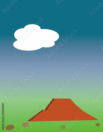 Illustration of brown uneven road on gradient background of blue and green.