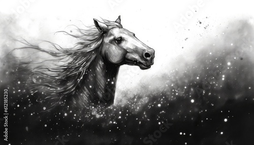 art horse in space . dreamlike background with horse . Hand Drawn Style illustration