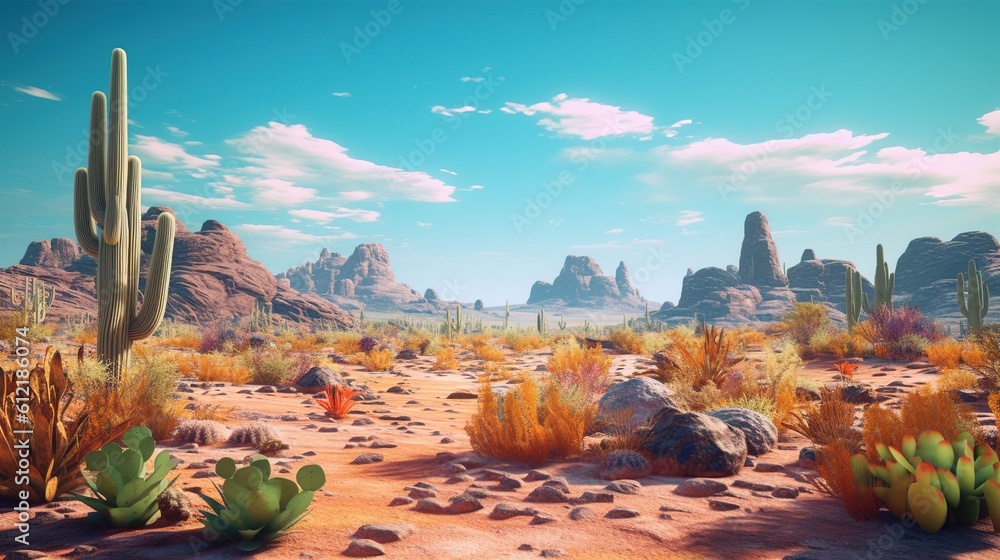 Desert Landscape with cactus background Generative AI