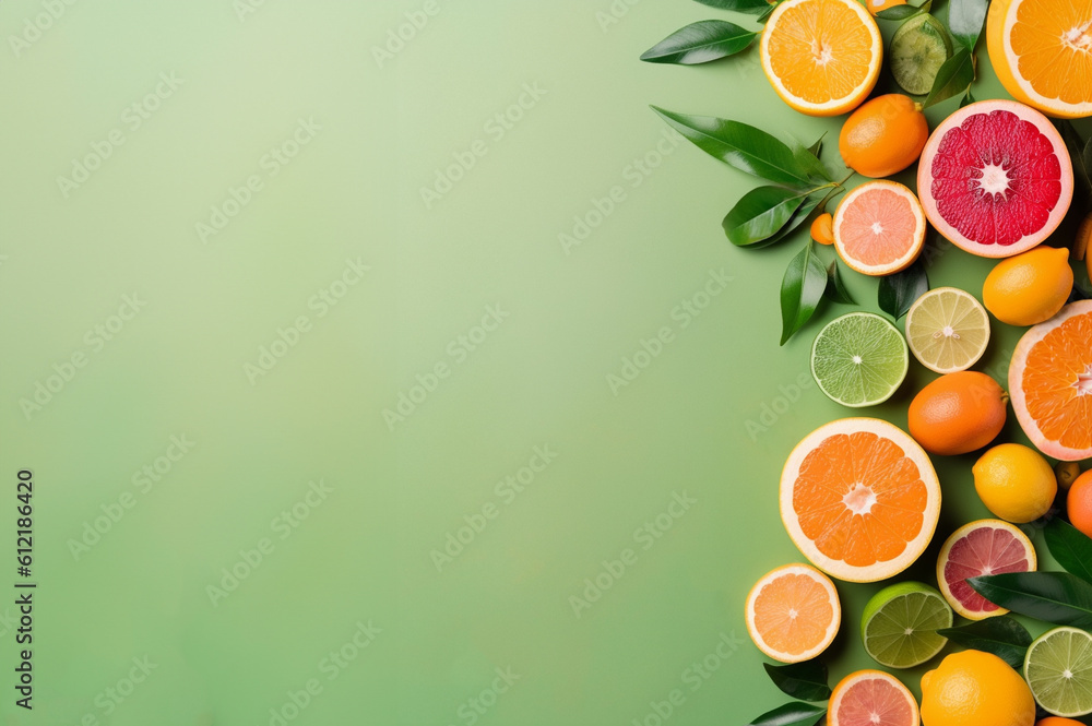 Flat lay with exotic fruits on white background, top view Flat lay with exotic fruits on white background, top view