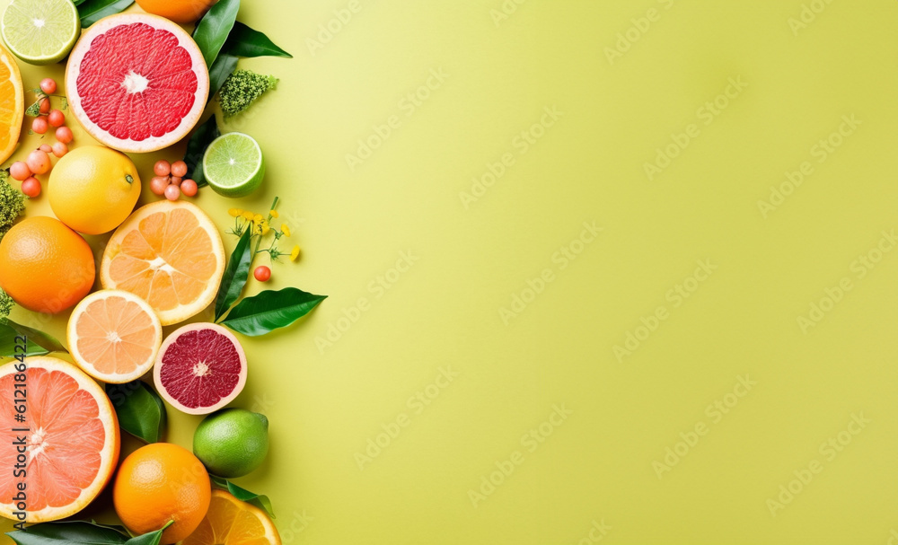 Flat lay with exotic fruits on white background, top view Flat lay with exotic fruits on white background, top view
