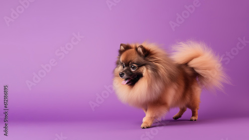 Pomeranian dog on purple background (Generative AI) © Warm Right