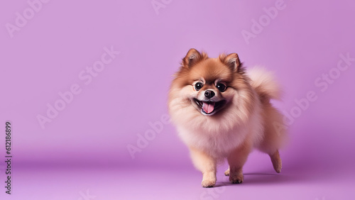 Pomeranian dog on purple background (Generative AI)